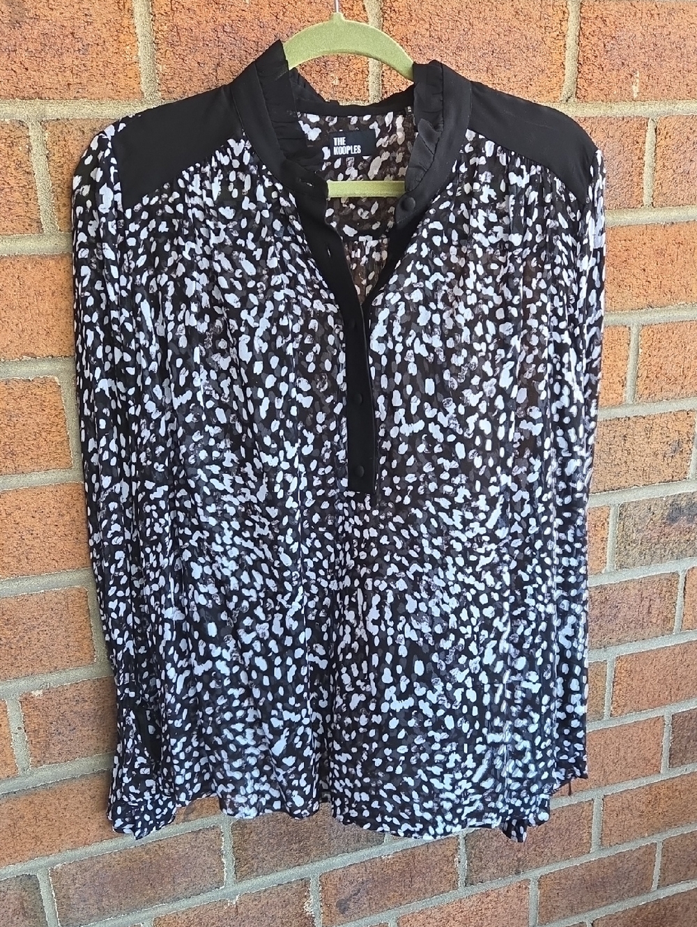 The Kooples Black and White Printed Long Sleeve Blouse - Picture 3 of 9